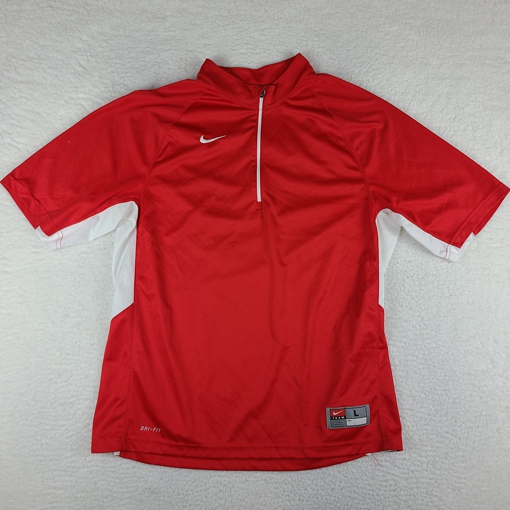 Nike Sweater Mens Large Red Dri Fit Activewear Performance Tech Golf